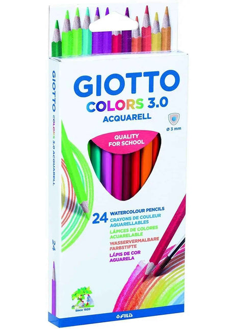 Giotto Acquarell Set 24 Matite Colorate Triangolari Acquerellabili per Scuola Primaria