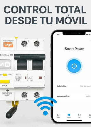 Atmoss WiFi Circuit Breaker, 2P 6kA - Smart remote control switch, rearms automatically, compatible with Tuya Smart app for easy home automation and safety in residential or professional settings.