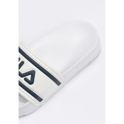 FILA | Infradito unisex per adolescenti, Morro Bay Slipper, 100% poliuretano, materiale sintetico, suola sintetica leggera e resistente, bianco e blu scuro, logo