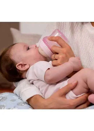 Chicco NaturalFeeling Baby Bottle 150ml (0m+) with normal flow, made of soft silicone, featuring an anti-colic double valve for reduced air intake, ideal for alternating between breast and bottle feeding.
