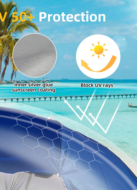 Ombrellone da spiaggia pieghevole S7 STAR, ombrellone grande 160-240 cm, ombrellone leggero con protezione solare UPF+50, ombrellone da spiaggia resistente, per piscina all'aperto