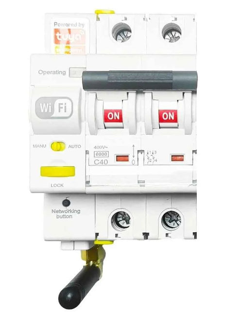 Atmoss WiFi Circuit Breaker, 2P 6kA - Smart remote control switch, rearms automatically, compatible with Tuya Smart app for easy home automation and safety in residential or professional settings.