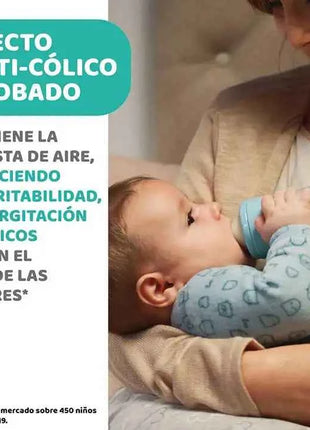 Chicco Perfect5 Baby Bottle 300ml 4M+ with fast flow, designed to adapt to the unique sucking rhythm of each baby, featuring a hygienic, extra soft silicone nipple for optimal grip and comfort.