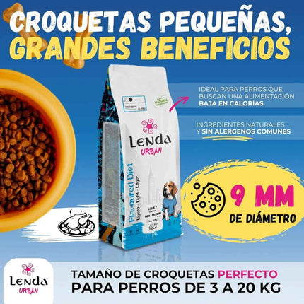 Lenda Urban Light - Natural Low-Calorie Dog Food for Mini and Medium Breeds, with 32% Protein and Joint Support (Glucosamine, Chondroitin) for Digestive Health, made from Natural Ingredients like Corn and Rice.