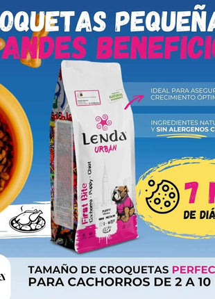 Lenda Urban First Bite Puppy – Natural Complete and Balanced Dog Food for Puppies, 30% Protein, with Chicken, Pork, and Beef, promoting Digestive Health, Granule Format.