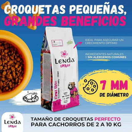 Lenda Urban First Bite Puppy – Natural Complete and Balanced Dog Food for Puppies, 30% Protein, with Chicken, Pork, and Beef, promoting Digestive Health, Granule Format.