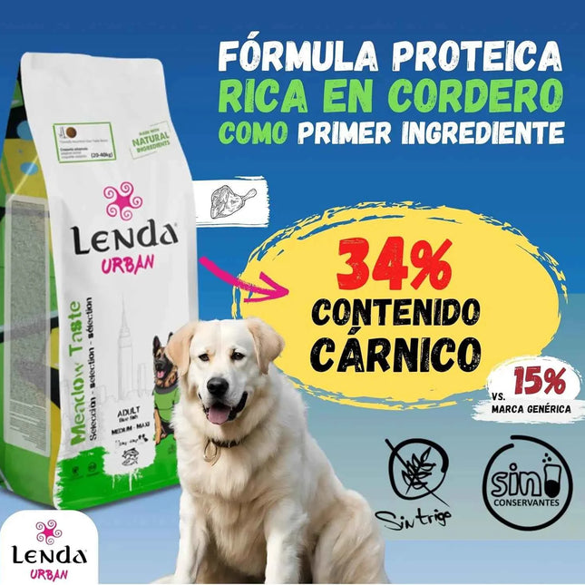Lenda Urban Meadow - Natural Lamb Dog Food for Adults, 25% Protein, Grain-Free, Includes Glucosamine and Chondroitin for Immune Support, 3601 Kcal/Kg, Perfect for Large Breeds.