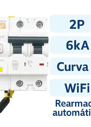 Atmoss WiFi Circuit Breaker, 2P 6kA - Smart remote control switch, rearms automatically, compatible with Tuya Smart app for easy home automation and safety in residential or professional settings.