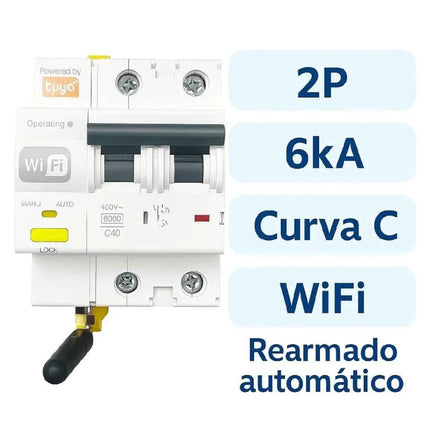 Atmoss WiFi Circuit Breaker, 2P 6kA - Smart remote control switch, rearms automatically, compatible with Tuya Smart app for easy home automation and safety in residential or professional settings.
