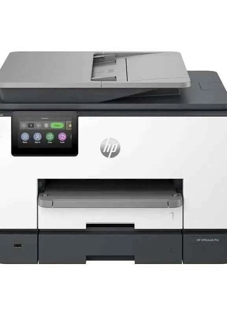 HP LaserJet Pro 9130b multifunction color printer with Wi-Fi and duplex printing, featuring fast 39 ppm printing speed, 4800 x 1200 dpi resolution, and compatible with refillable ink cartridges for cost-effective printing.