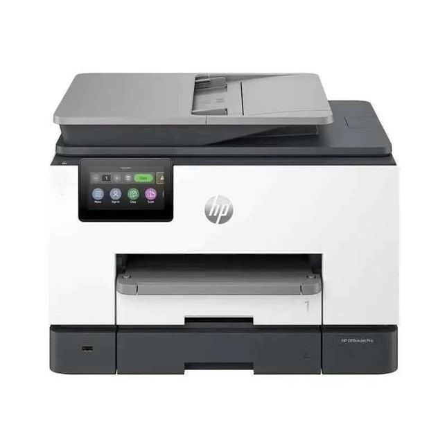 HP LaserJet Pro 9130b multifunction color printer with Wi-Fi and duplex printing, featuring fast 39 ppm printing speed, 4800 x 1200 dpi resolution, and compatible with refillable ink cartridges for cost-effective printing.