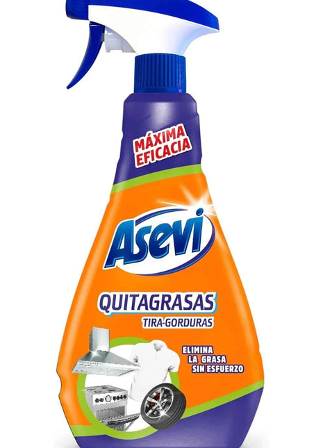 Asevi Quitagrasas Disinfectant 750ml - Powerful degreaser and disinfectant for kitchen and clothing, eliminates 99.9% of germs, citrus scent, no harmful vapors, versatile for all surfaces.