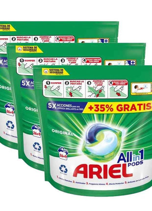 Ariel all-in-1 pods liquid detergent – pack of 3 26+9 (total 105 capsules) |   Deep cleaning, easy dosage, for washing machine