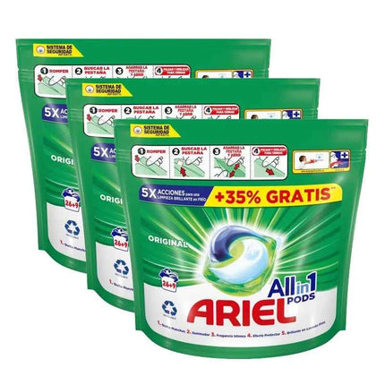 Ariel all-in-1 pods liquid detergent – pack of 3 26+9 (total 105 capsules) |   Deep cleaning, easy dosage, for washing machine