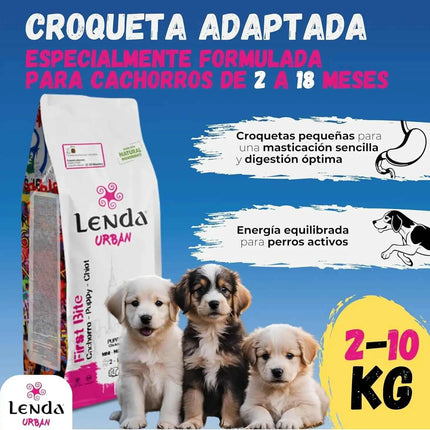 Lenda Urban First Bite Puppy – Natural Complete and Balanced Dog Food for Puppies, 30% Protein, with Chicken, Pork, and Beef, promoting Digestive Health, Granule Format.