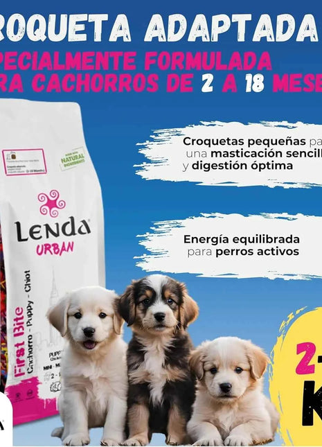 Lenda Urban First Bite Puppy – Natural Complete and Balanced Dog Food for Puppies, 30% Protein, with Chicken, Pork, and Beef, promoting Digestive Health, Granule Format.