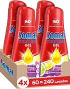 Somat all in 1 lemon lime gel (4 x 60 washes), liquid dishwashing detergent for dishes, effective dishwashing gel in eco and short cycles, cleans deeply
