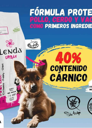Lenda Urban First Bite Puppy – Natural Complete and Balanced Dog Food for Puppies, 30% Protein, with Chicken, Pork, and Beef, promoting Digestive Health, Granule Format.