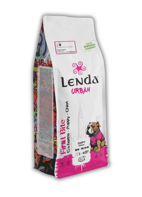 Lenda Urban First Bite Puppy – Natural Complete and Balanced Dog Food for Puppies, 30% Protein, with Chicken, Pork, and Beef, promoting Digestive Health, Granule Format.