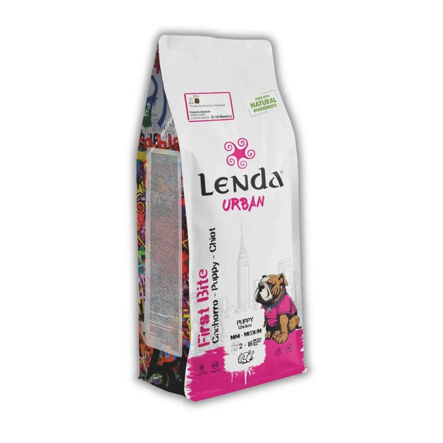 Lenda Urban First Bite Puppy – Natural Complete and Balanced Dog Food for Puppies, 30% Protein, with Chicken, Pork, and Beef, promoting Digestive Health, Granule Format.