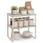 SONGMICS Spice Rack Set of 2, Extendable Kitchen Organizer, Adjustable Metal and Engineered Wood Shelves in Cloud White and Natural Beige, supports up to 15kg for spices and utensils, easy to assemble with illustrated instruc