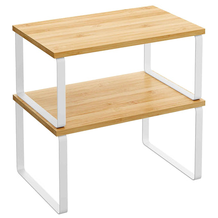 SONGMICS Spice Rack Set of 2, Extendable Kitchen Organizer, Adjustable Metal and Engineered Wood Shelves in Cloud White and Natural Beige, supports up to 15kg for spices and utensils, easy to assemble with illustrated instruc