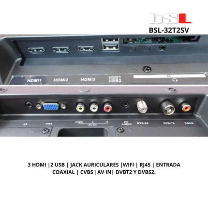 BSL-32T2SV VIDAA SMART TV 32 Inches | 720P HD, WiFi, RJ45, 3 HDMI Ports, 2 USB, Digital Tuner | Access YouTube, Netflix, Disney+ | Total Connectivity and Multimedia Playback