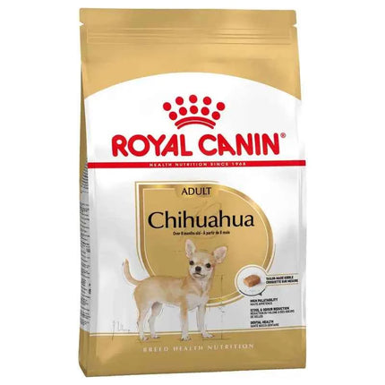 Royal Canin Chihuahua Adult Dog Food 1.5Kg - Complete nutrition for Chihuahuas over 8 months, features reduced feces odor, dental care, and high digestibility for optimal health and appetite stimulation.
