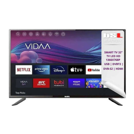 BSL-32T2SV VIDAA SMART TV 32 Inches | 720P HD, WiFi, RJ45, 3 HDMI Ports, 2 USB, Digital Tuner | Access YouTube, Netflix, Disney+ | Total Connectivity and Multimedia Playback