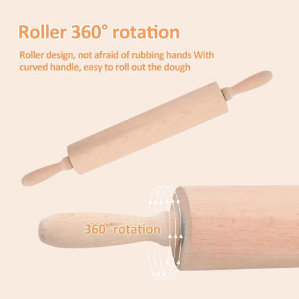 Wooden pastry rolling pin 46 cm – kitchen rolling pin with ergonomic handles and rotating central shaft, ideal for kneading pizza dough, cookies, tarts, pastries and bread – natural beech
