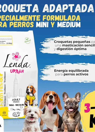 Lenda Urban Farm Chicken - Natural Dog Food for Mini-Medium Breeds, high protein content 36.5%, suitable for adult dogs, supports bone health with meat-based ingredients like chicken, pork, and beef.