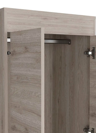 Armadio Lisbon in melaminico con 2 ante, 1 ripiano, 1 binario per appendere i vestiti e 2 cassetti con binari metallici, grigio, 179 cm x 59,2 cm x 48 cm