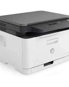 HP Color LaserJet MFP M178nw multifunction printer, compact laser color printer with Wi-Fi, prints and scans in color at 18 ppm, supports A4 size, ideal for small businesses, using original toner cartridges.