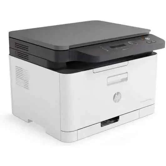 HP Color LaserJet MFP M178nw multifunction printer, compact laser color printer with Wi-Fi, prints and scans in color at 18 ppm, supports A4 size, ideal for small businesses, using original toner cartridges.