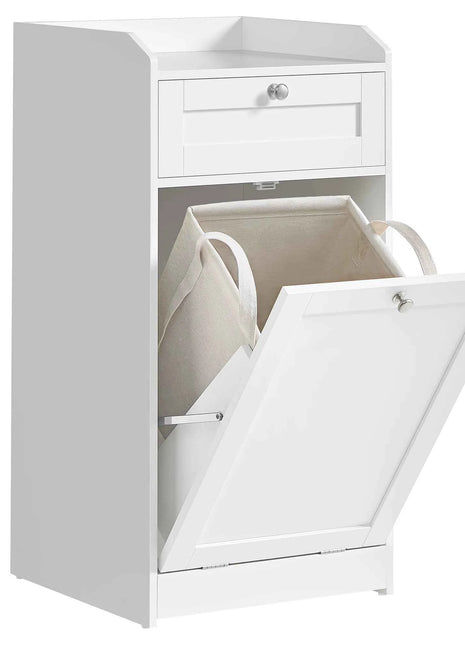 Vasagle bathroom cabinet with dirty clothes basket, bathroom furniture with 1 drawer and 1 dirty clothes basket, removable inner bag with handles, 40 x 40 x 80.2 cm, cloud white