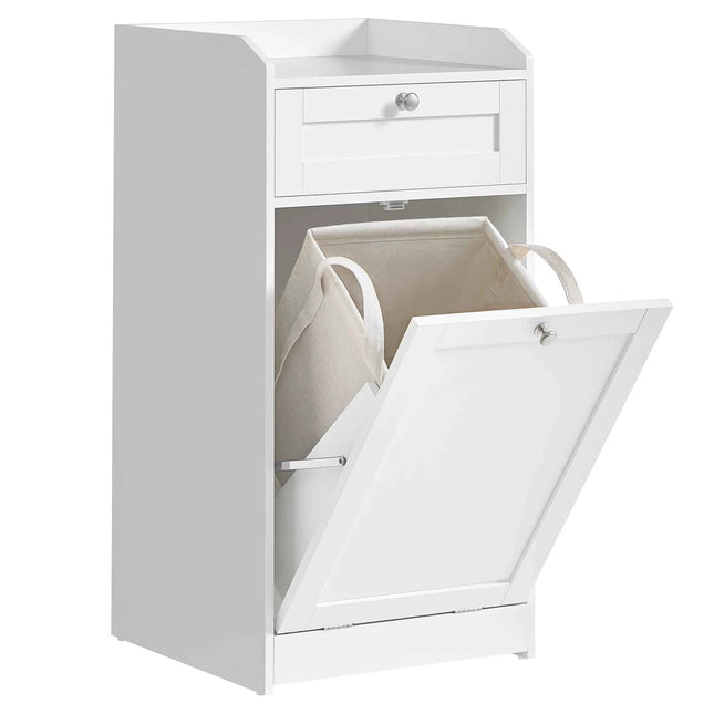 Vasagle bathroom cabinet with dirty clothes basket, bathroom furniture with 1 drawer and 1 dirty clothes basket, removable inner bag with handles, 40 x 40 x 80.2 cm, cloud white