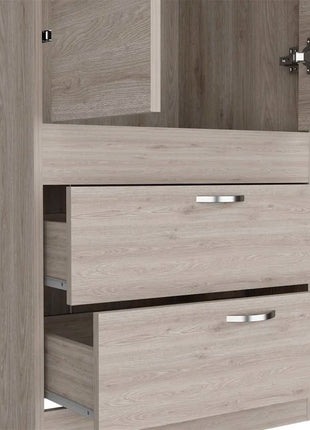 Armadio Lisbon in melaminico con 2 ante, 1 ripiano, 1 binario per appendere i vestiti e 2 cassetti con binari metallici, grigio, 179 cm x 59,2 cm x 48 cm