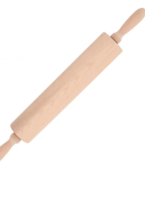 Wooden pastry rolling pin 46 cm – kitchen rolling pin with ergonomic handles and rotating central shaft, ideal for kneading pizza dough, cookies, tarts, pastries and bread – natural beech