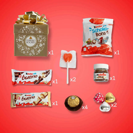 Original valentine's day gift with ferrero rocher chocolates, kinder bueno, nutella and lollipops – romantic sweet box to fall in love with – ideal surprise for boyfriend, girlfriend or special person