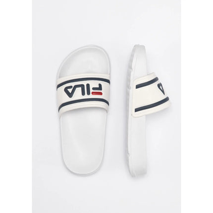 FILA | Infradito unisex per adolescenti, Morro Bay Slipper, 100% poliuretano, materiale sintetico, suola sintetica leggera e resistente, bianco e blu scuro, logo