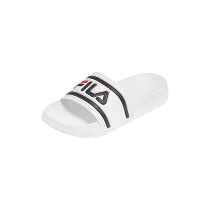 FILA | Infradito unisex per adolescenti, Morro Bay Slipper, 100% poliuretano, materiale sintetico, suola sintetica leggera e resistente, bianco e blu scuro, logo