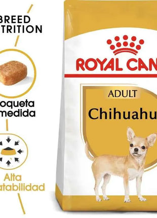 Royal Canin Chihuahua Adult Dog Food 1.5Kg - Complete nutrition for Chihuahuas over 8 months, features reduced feces odor, dental care, and high digestibility for optimal health and appetite stimulation.