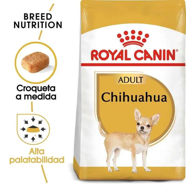 Royal Canin Chihuahua Adult Dog Food 1.5Kg - Complete nutrition for Chihuahuas over 8 months, features reduced feces odor, dental care, and high digestibility for optimal health and appetite stimulation.