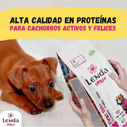 Lenda Urban First Bite Puppy – Natural Complete and Balanced Dog Food for Puppies, 30% Protein, with Chicken, Pork, and Beef, promoting Digestive Health, Granule Format.