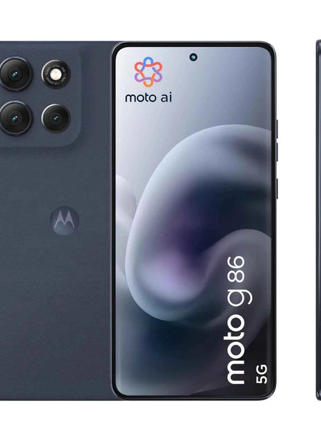 Moto G86 POWER smartphone 5G with 8GB RAM and 512GB storage, 6.67" pOLED Super HD display, MediaTek Dimensity 7300 processor, dual 50MP+8MP camera, 6720mAh battery with TurboPower 30W, Android 15, IP68/IP69 rated.