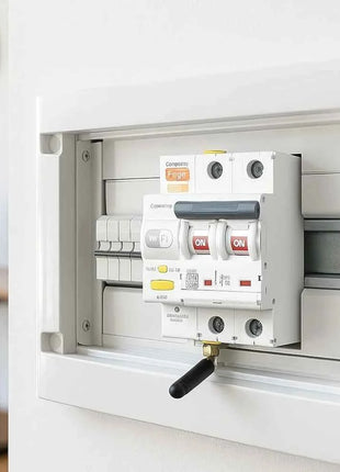 Atmoss WiFi Circuit Breaker, 2P 6kA - Smart remote control switch, rearms automatically, compatible with Tuya Smart app for easy home automation and safety in residential or professional settings.