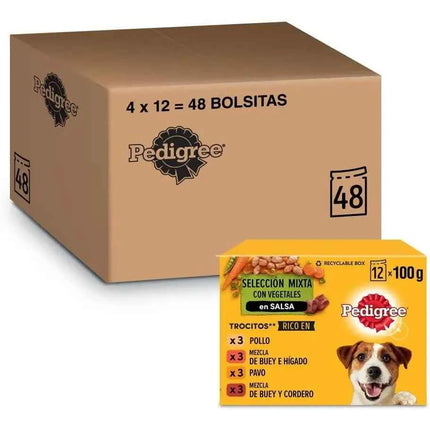 Mixed selection wet dog food in sauce - multipack (4 packs x 12 bags x 100 g)