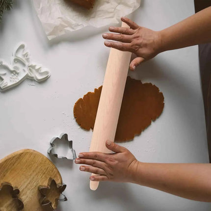 Wooden pastry rolling pin 46 cm – kitchen rolling pin with ergonomic handles and rotating central shaft, ideal for kneading pizza dough, cookies, tarts, pastries and bread – natural beech