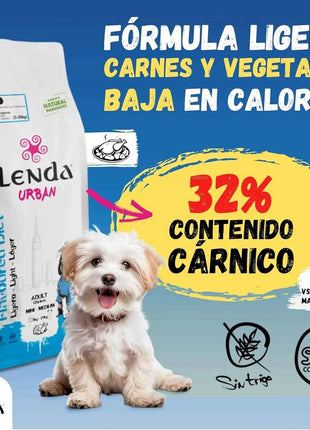 Lenda Urban Light - Natural Low-Calorie Dog Food for Mini and Medium Breeds, with 32% Protein and Joint Support (Glucosamine, Chondroitin) for Digestive Health, made from Natural Ingredients like Corn and Rice.