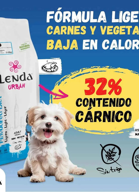 Lenda Urban Light - Natural Low-Calorie Dog Food for Mini and Medium Breeds, with 32% Protein and Joint Support (Glucosamine, Chondroitin) for Digestive Health, made from Natural Ingredients like Corn and Rice.